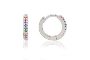 Ezüst gyermek fülbevaló bepattintós karika foglalt tarka kövekkel - Arany baba fülbevalók
