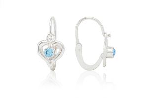 Ezüst gyermek fülbevaló elölkapcsos szívecske világoskék kővel - Ezüst gyerek fülbevaló