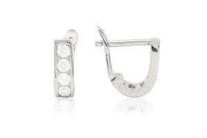 Ezüst gyermek fülbevaló franciazáras széles fehér kövekkel ródiumbevonatos - Ezüst gyerek fülbevaló