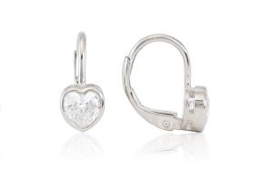 Ezüst gyermek fülbevaló patentzáras button szívecske ródiumbevonatos - Ezüst gyerek fülbevaló