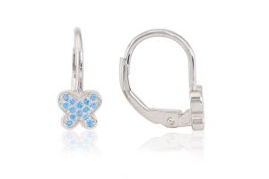 Ezüst gyermek fülbevaló patentzáras pillangó sok apró kék kővel - Ezüst gyerek fülbevaló