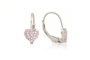 Ezüst gyermek fülbevaló patentzáras szívecske rózsaszín köves - Ezüst gyerek fülbevaló