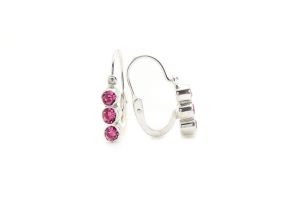 Ezüst gyermek fülbevaló elölkapcsos 3 rózsaszín kővel - Arany baba fülbevalók
