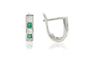 Ezüst gyermek fülbevaló széles franciakapcsos zöld és fehér kövekkel ródiumbevonatos - Ezüst gyerek fülbevaló