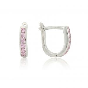 Ezüst fülbevaló franciazáras keskeny kivitelű apró rózsaszín kövekkel - Ezüst gyerek fülbevaló