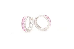 Fehér arany baba fülbevaló karika rózsaszín kövekkel 6mm - Arany baba fülbevalók