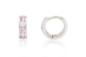 Fehér arany baba fülbevaló rózsaszín fehér köves 7mm extra erős kapoccsal - Arany baba fülbevalók