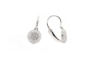 Fehér arany baba fülbevaló elölkapcsos félgömb sok fehér kővel - Arany baba fülbevalók