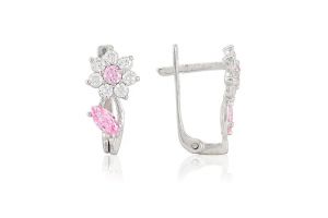 Fehér arany baba és gyermek fülbevaló franciakapcsos virág rózsaszín és fehér kövekkel - Arany baba fülbevalók