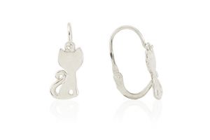 Fehér arany gyermek fülbevaló elölkapcsos cica - Ezüst gyerek fülbevaló