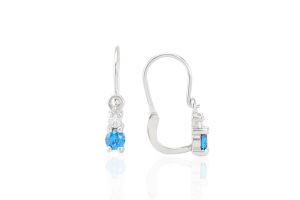 Fehér arany gyermek fülbevaló elölkapcsos kétköves szoliter kék fehér - 