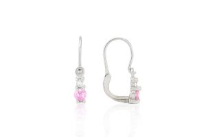 Fehér arany gyermek fülbevaló elölkapcsos kétköves szoliter rózsaszín fehér - Ezüst gyerek fülbevaló