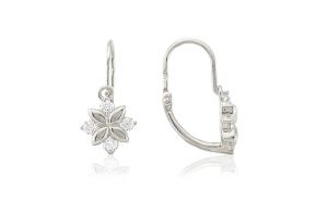 Fehér arany gyermek fülbevaló elölkapcsos négyköves fehér kövekkel - Arany baba fülbevalók