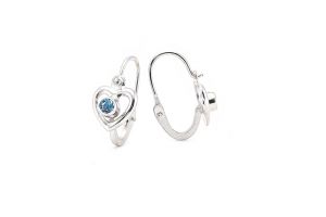 Fehérarany elölkapcsos szivecske gyermek fülbevaló világoskék kővel - 