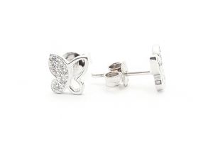 Fehér arany fülbevaló stekkeres pillangó áttört köves - Arany baba fülbevalók