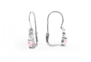  Fehér és rózsaszín köves elegáns ezüst gyermek fülbevaló - Ezüst gyerek fülbevaló