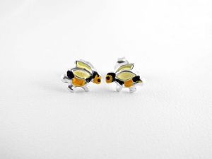 Színes méhecskés gyermek ezüst fülbevaló - Ezüst gyerek fülbevaló