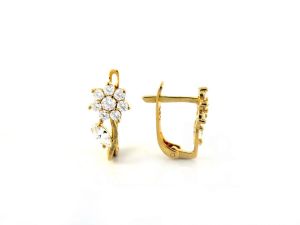 Fehér köves, virágmintás arany baba és gyermek fülbevaló - Arany baba fülbevalók