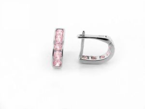 Ezüst gyermek fülbevaló franciakapcsos rózsaszín kövekkel - Arany baba fülbevalók