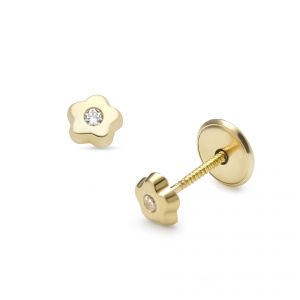 LISA arany baba fülbevaló csavaros egy pici köves virág JTAG-0338 - Arany baba fülbevalók