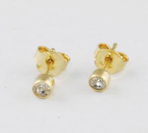 Sárga arany bedugós szoliter fehér köves fülbevaló - Arany gyerek fülbevaló