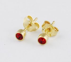Sárga arany bedugós szoliter piros köves fülbevaló - 