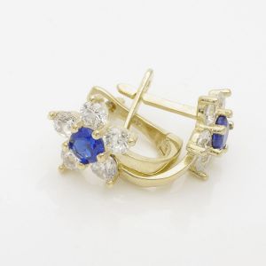 Arany bébi és gyermek fülbevaló 6mm virág kék fehér - Arany baba fülbevalók