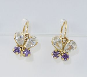 Arany bébi és gyermek fülbevaló lepke lila fehér - Arany baba fülbevalók