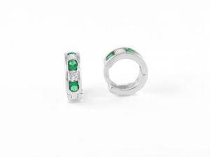 Zöld és fehér köves, apró kerek ezüst bébi fülbevaló - Ezüst baba fülbevalók