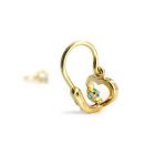 Arany baba fülbevaló kék oldalt kővel - áttört szív forma, 14K előlkapcsos zár