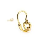 Arany baba fülbevaló rózsaszín oldalt kővel - áttört szív forma, 14K előlkapcsos zár
