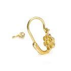 Arany baba fülbevaló áttört virág mintával és fehér kővel - 14K előlkapcsos zár