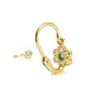 Arany baba fülbevaló áttört virág formával és világoskék kővel - 14K előlkapcsos zár