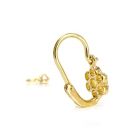 Arany baba fülbevaló áttört virág mintával és rózsaszín kővel - 14K előlkapcsos zár