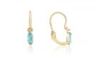 Arany gyermek fülbevaló elölkapcsos foglalt köves pici navett világos türkiz kővel